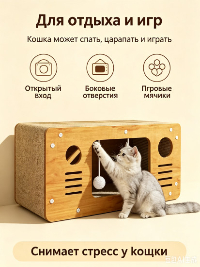 Домик для кошки с когтеточкой 56 см