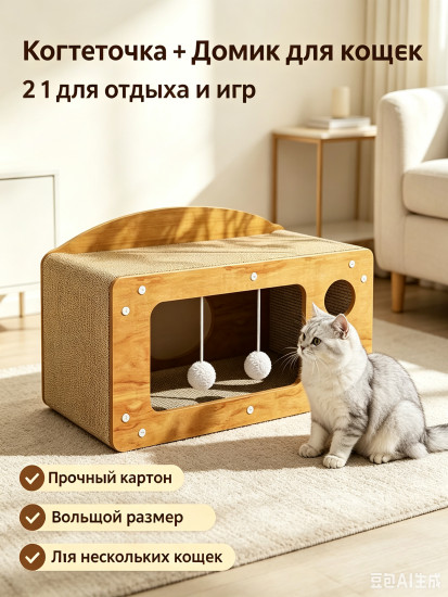 Домик для кошки с когтеточкой 56 см
