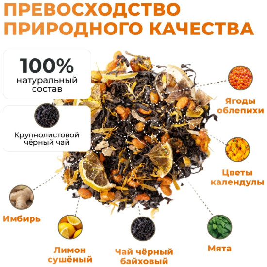 Черный чай с облепихой, лимоном и имбирем