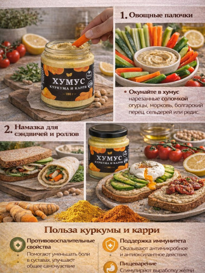 Хумус с куркумой и кари
