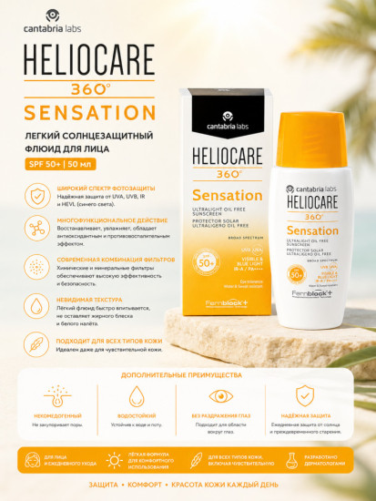 Легкий солнцезащитный флюид для лица / Helio Sensation Spf 50+ 50 мл