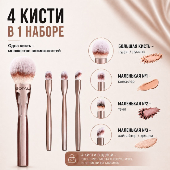 Кисть для макияжа BOTALI 4 в 1, набор кистей для лица и глаз, мягкий ворс