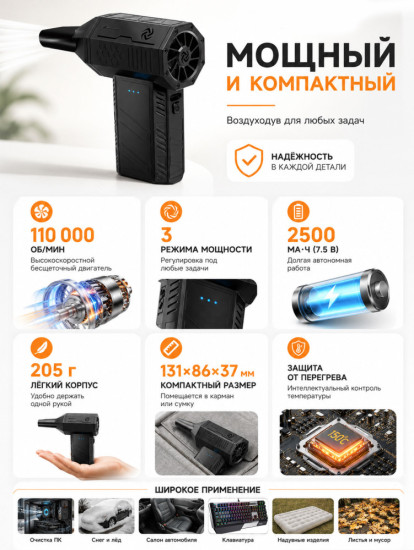 Портативная воздуходувка аккумуляторная