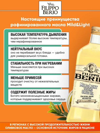 Масло оливковое рафинированное с добавлением нерафинированного «Mild&Light»
