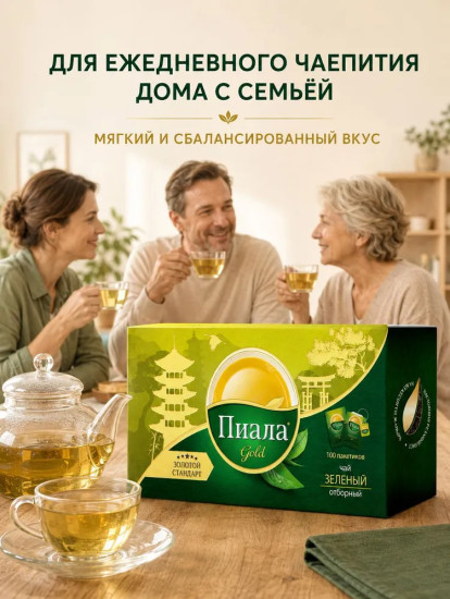 Чай зеленый Пиала Gold 100 пакетиков,
