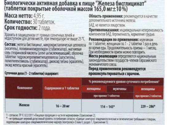 Таблетки «Железа бисглицинат»