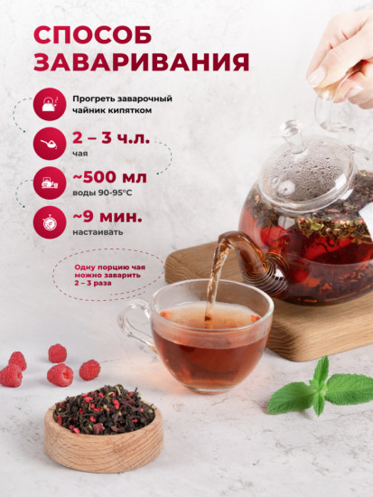 Черный чай с малиной и мятой, 105 г