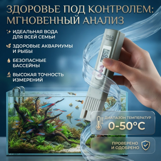 Тестер для воды TDS-3. Измеритель соли в воде, показывает температуру и степень чистоты воды