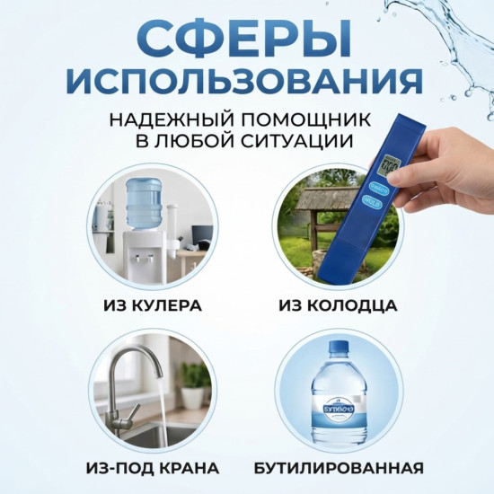 Тестер качества воды, измеритель жесткости (ppm), портативный
