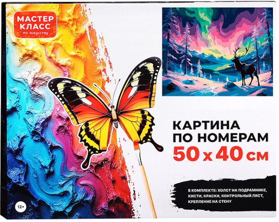 Картина по номерам «Северное сияние и олень»