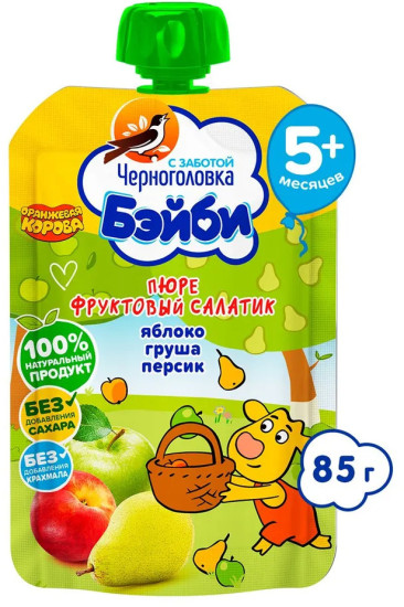 Детское пюре Фруктовый Салатик Яблоко, груша, персик