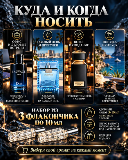 Набор мужских духов 3×10 мл Dior Sauvage Parfum, Tygar, Versace Man Eau Fraîche, по мотивам ароматов