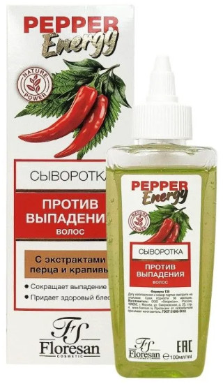Сыворотка против выпадения волос с экстрактами перца и крапивы, 100 мл