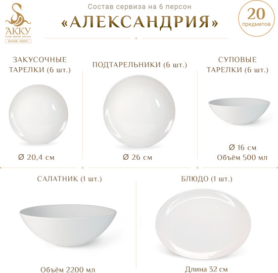 Сервиз столовый «Александрия» на 6 персон, 20 предметов
