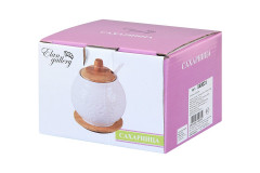 Сахарница с ложкой на деревянной подставке «Белое кружево» - Фото 1