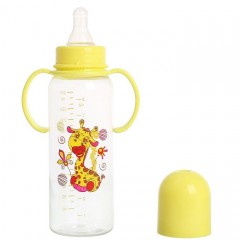 Бутылочка для кормления с ручками «Жирафик» (250 мл) с силиконовой соской, цвет: желтый - Фото 1