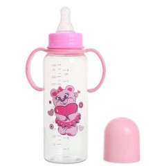 Бутылочка для кормления с ручками «Мишутка» (250 мл) с силиконовой соской, цвет: розовый - Фото 1