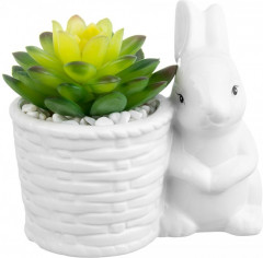 Кашпо-фигурка «Заяц с цветком» - Фото 1