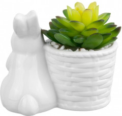 Кашпо-фигурка «Заяц с цветком» - Фото 2