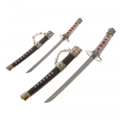Катаны сувенирные 2 в 1 на подставке, чёрные ножны, красные ромбы - Фото 3