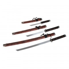 Катаны сувенирные 3 в 1 на подставке, коричневые ножны, узор тигр - Фото 1