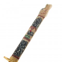 Катаны сувенирные 3 в 1 на подставке, красные ножны, рукоять под слоновую кость, голова дракона - Фото 1