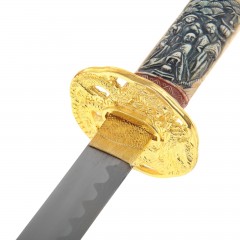 Катаны сувенирные 3 в 1 на подставке, красные ножны, рукоять под слоновую кость, голова дракона - Фото 3