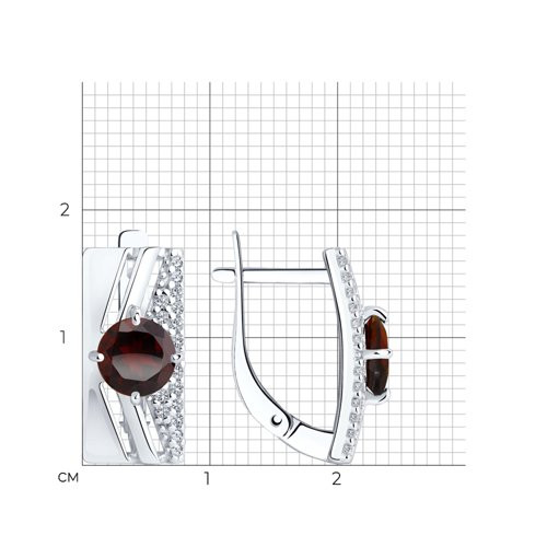 Серьги из серебра с гранатами и фианитами