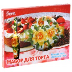 Тортовница с лопаткой «Чайные розы», 27 см - Фото 1