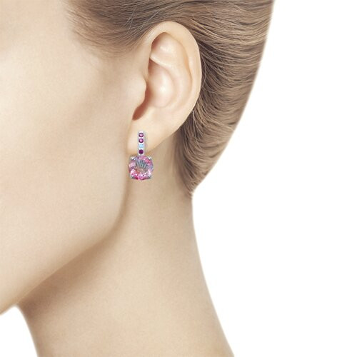 Серьги из серебра с ситаллами и фианитами