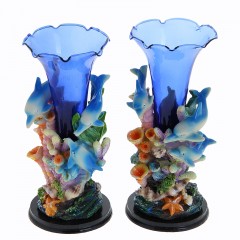 Ваза керамика с стеклом «Фантазия», дельфины в ассортименте - Фото 1