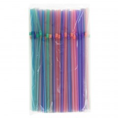 Трубочки для коктейлей (0,5х21см) 100 шт, неоновые с гофрой - Фото 1