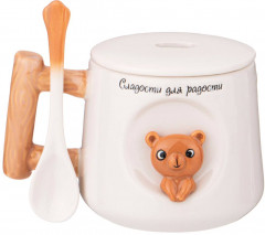 Кружка с крышкой и ложкой «Медвежонок» - Фото 1