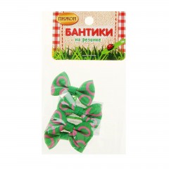 Бантик зелено-розовый на латексной резинке, 4 х 2,5 см, набор 4 шт - Фото 1