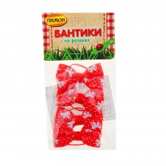 Бантик розовый с бабочками на латексной резинке, 4,5 х 2,5 см, набор 4 шт - Фото 1