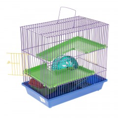 Клетка для грызунов 3-этажная с пластиковыми полками и лесенками + домик и колесо, 36 х 24 х 38 см - Фото 1