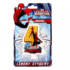 Свеча в торт «С днем рождения!», цифра 4, Человек-Паук - Фото 2