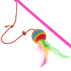 Дразнилка с цветным шариком и перьями, 49 см - Фото 1