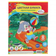 Бумага цветная «Зайка и мяч», 16 листов, 8 цветов - Фото 1
