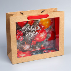 Пакет крафтовый с пластиковым окном «Happiness» - Фото 1