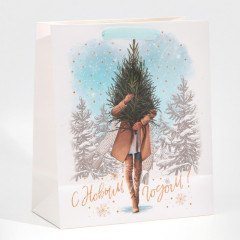 Пакет ламинированный «Девушка с ёлкой» - Фото 2