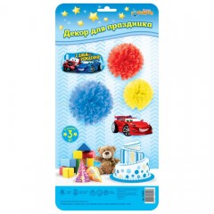 Набор для декорации Помпоны «Машинка» 3 штуки + 2 таблички - Фото 1
