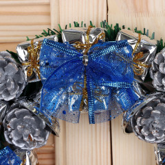 Венок новогодний «Синие банты и шарики» - Фото 1