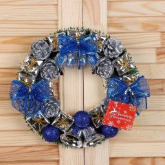 Венок новогодний «Синие банты и шарики» - Фото 2