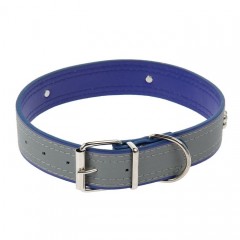 Ошейник широкий со светоотражающей полосой и косточками, 66х3,5 см, синий - Фото 3