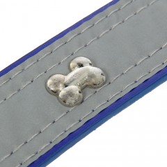 Ошейник широкий со светоотражающей полосой и косточками, 66х3,5 см, синий - Фото 1