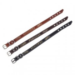 Ошейник кожаный на фетре с тиснением «Красотка», 45-48х2 см, цвет в ассортименте - Фото 1