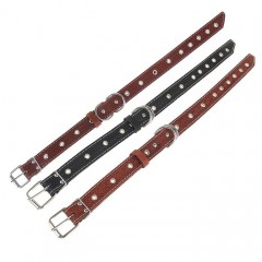 Ошейник кожаный усиленный капроном, 55х3 см, с полукольцом, цвет в ассортименте - Фото 1