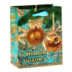 Пакет ламинат «Новогодние шары», тиснение (5,5×12×15 см) - Фото 1