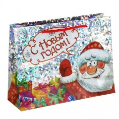 Пакет подарочный голография «Дед мороз» (18×23×8 см) - Фото 1